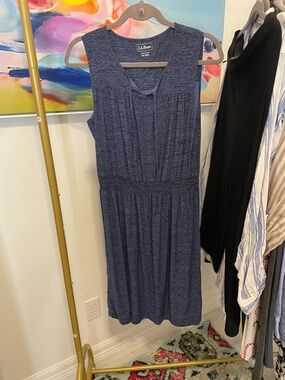 L.L. Bean Navy Striped Sleeveless Summer Dress medium